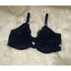 Victorias Secret Unlined Demi Bra Lace Semi Sheer Womens 32DD Blue New